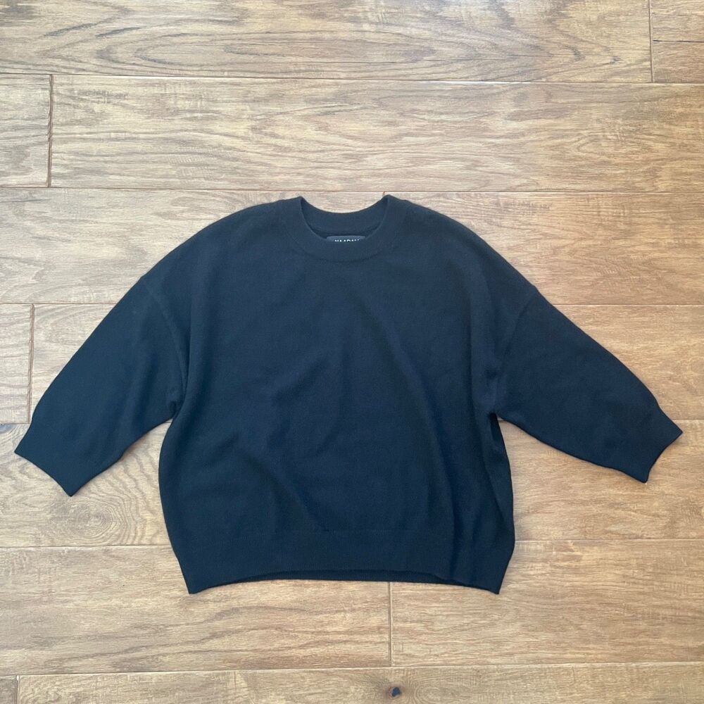 NAADAM Cashmere Elbow Sleeve Boxy Crew Neck Sweater Size XS Black